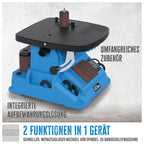 Güde Spindel-Bandschleifmaschine GSBSM 500 (230 V, 500 W, 2000 min-1 Spindeldrehzahl, 8 m/s Bandgeschw., oszillierend, 2 in 1 Gerät, werkzeuglose Umrüstung, Tisch 0-45° einstellbar, inkl. Zubehör)