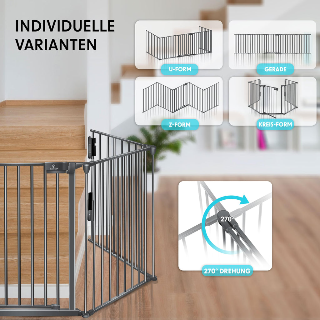 KESSER® Kaminschutzgitter mit Tür 480 cm Metall Ofenschutzgitter Laufgitter Laufstall Absperrgitter Tierschutzgitter Türschutzgitter für Kinder-Sicherung, 8-teilig Elemente (je 60 x 75 cm) Anthrazit