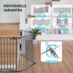 KESSER® Kaminschutzgitter mit Tür 600 cm Metall Ofenschutzgitter Laufgitter Laufstall Absperrgitter Tierschutzgitter Türschutzgitter für Kinder-Sicherung, 10-teilig Elemente (je 60 x 75 cm) Anthrazit