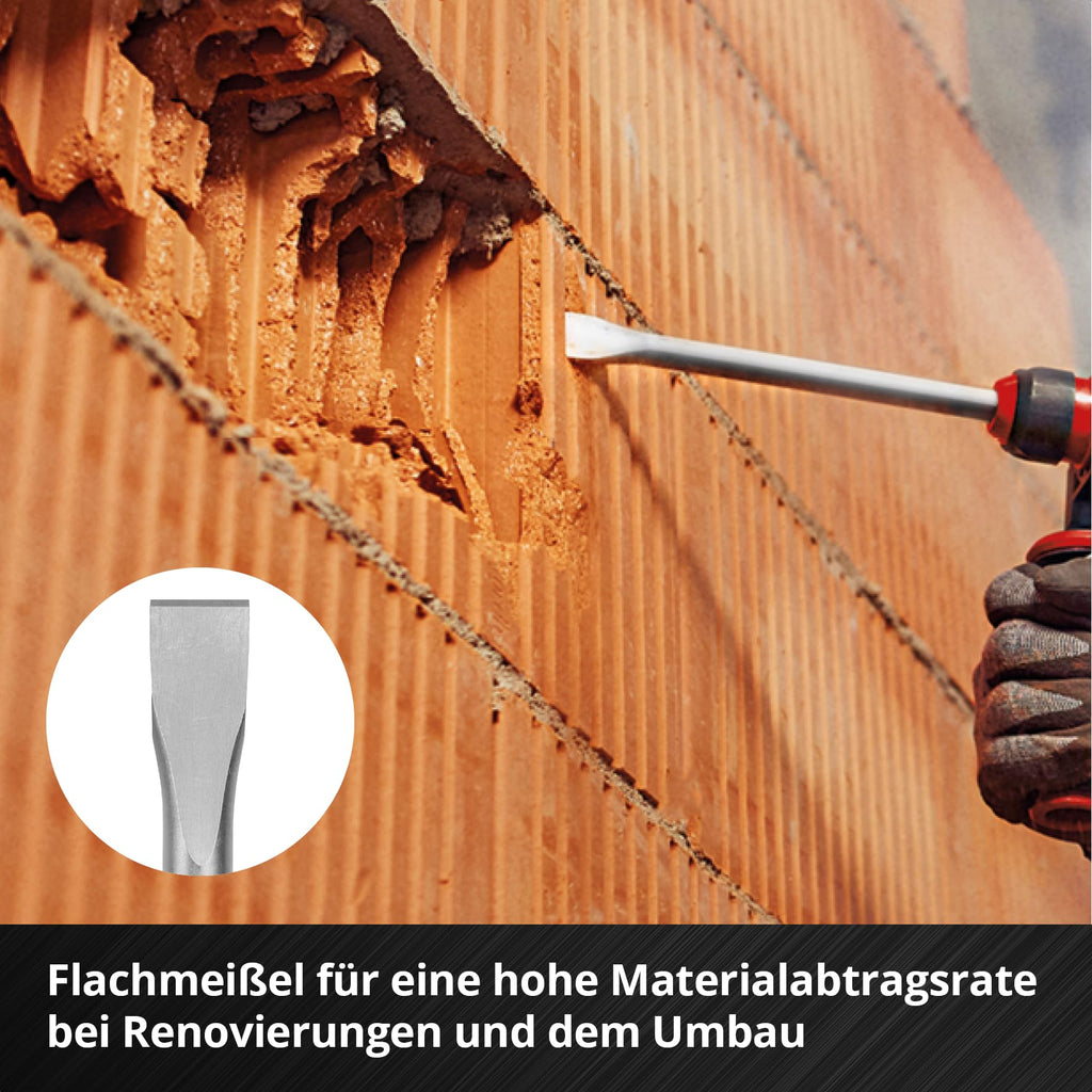 Original Einhell 3-tlg. SDS Max Meißel-Set, 400 mm (mit Spitzmeißel, 20 mm breitem Flachmeißel, und 40 mm breitem Spatmeißel aus langlebigem 40Cr Stahl für Abbruch- und Renovierungsarbeiten)