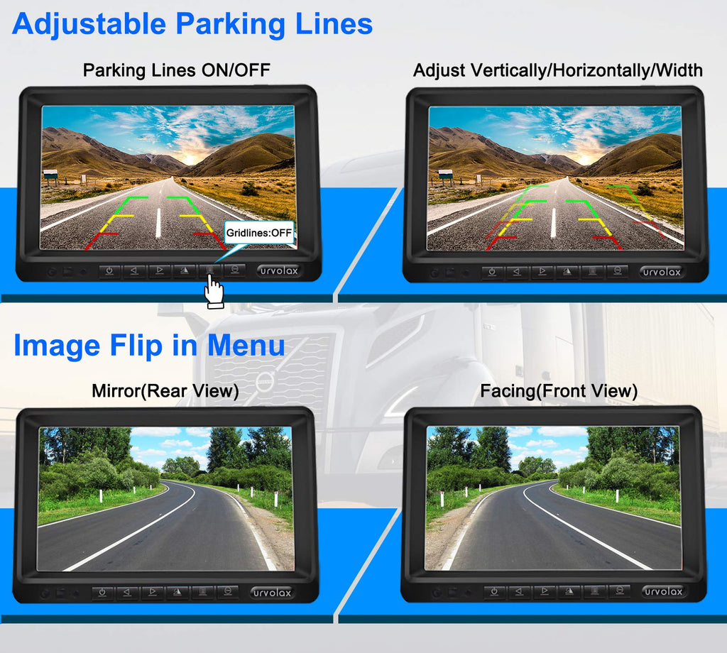 URVOLAX Rückfahrkamera Kabellos: 7 Zoll Monitor IP69K wasserdichte Auto Rückfahrkamera Funk - 1080P HD Videoaufzeichnung Nachtsicht Weitwinkel - für Wohnmobil Wohnwagen Anhänger LKW (UR61X)