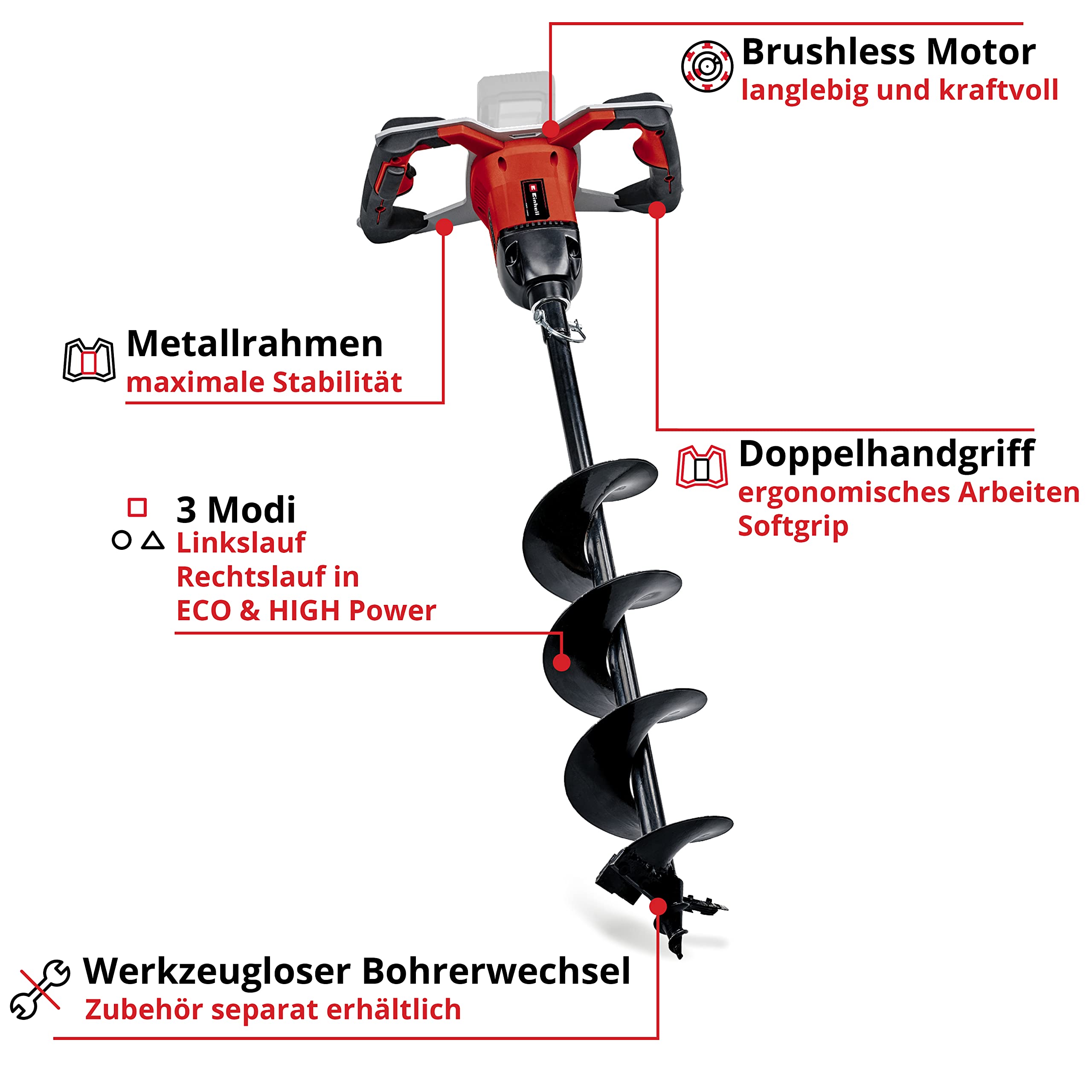 Einhell Professional Akku-Erdbohrer GP-EA 18/150 Li BL-Solo Power X-Change (18 V, Brushless, inkl. Erdbohrer Ø 150 mm, Bohrtiefe 80 cm, ohne Akku)