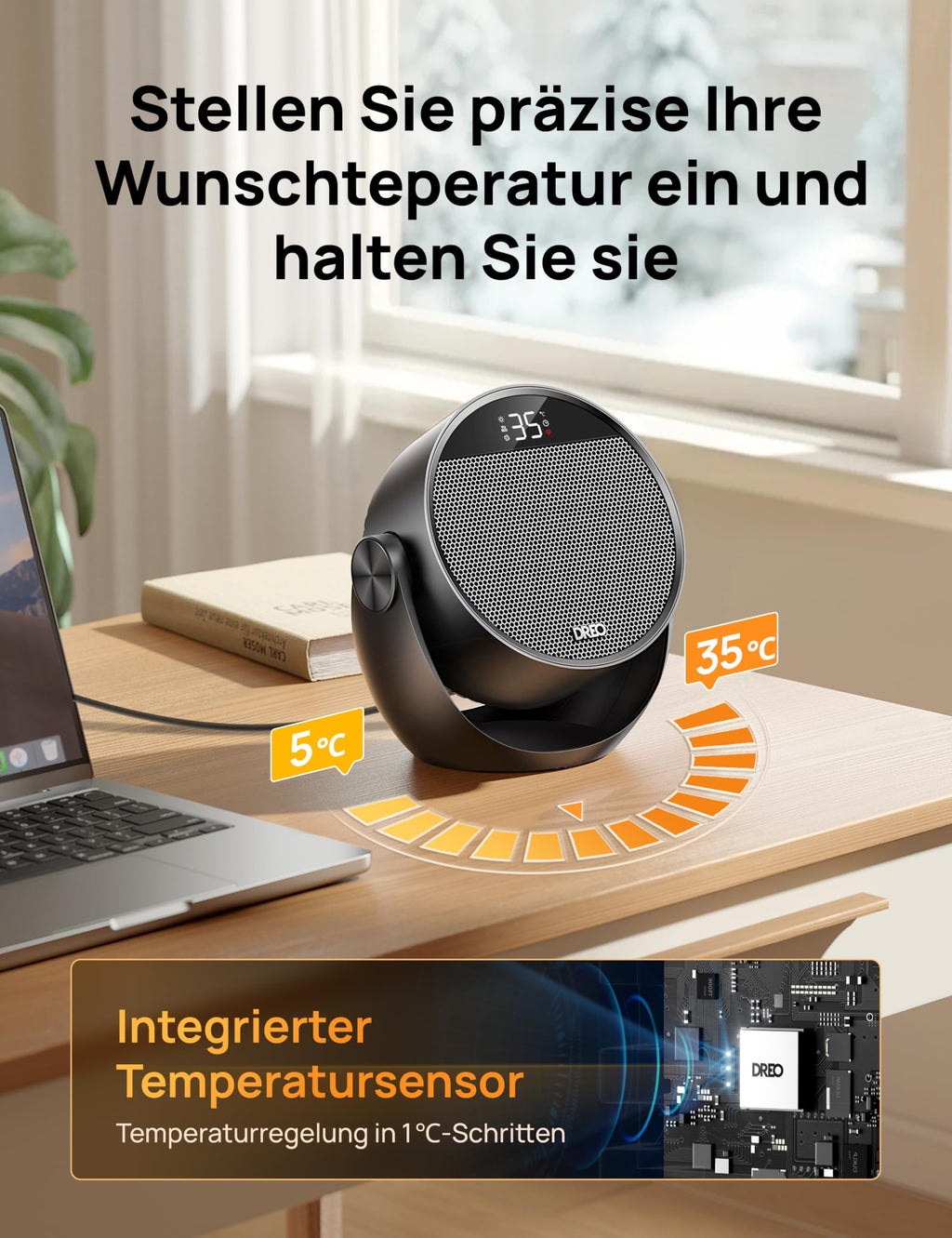Dreo Heizlüfter Energiesparend Klein, Leiser 1500W Tragbar Heizlüfter mit Fernbedienung, Thermostat, 60° Neigbar, 8 Sicherheitsfunktionen, PTC-Keramik,12-Std-Timer, 3 Modus 3 Geschwindigkeit, Schwarz