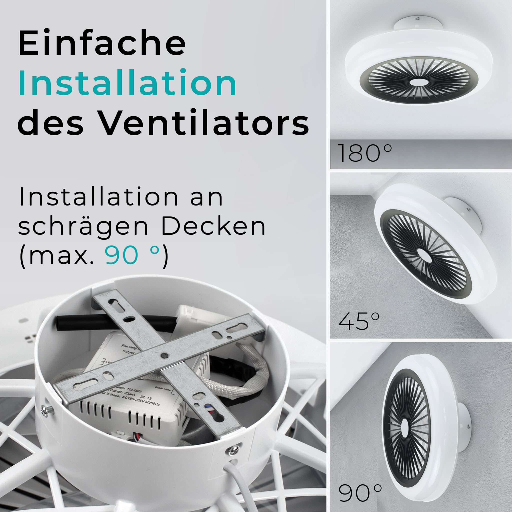 Noaton® Polaris 11045B Deckenventilator mit Beleuchtung, Schwarz, LED Dimmbar, 3 Farbtemperaturen, Fernbedienung, Timer, Luftdurchsatz bis zu 60 m3/min, für Wohnzimmer Schlafzimmer, Durchmesser 45cm