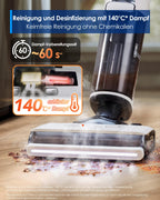 Tineco Floor ONE S7 Steam Schnurloser Dampfreiniger, Dampfmop für Verschmutzungen auf Hartböden mit Digitalanzeige, Selbstreinigung, Kantenreinigung, Vorwärtsantrieb, sicher für Kinder und Haustiere