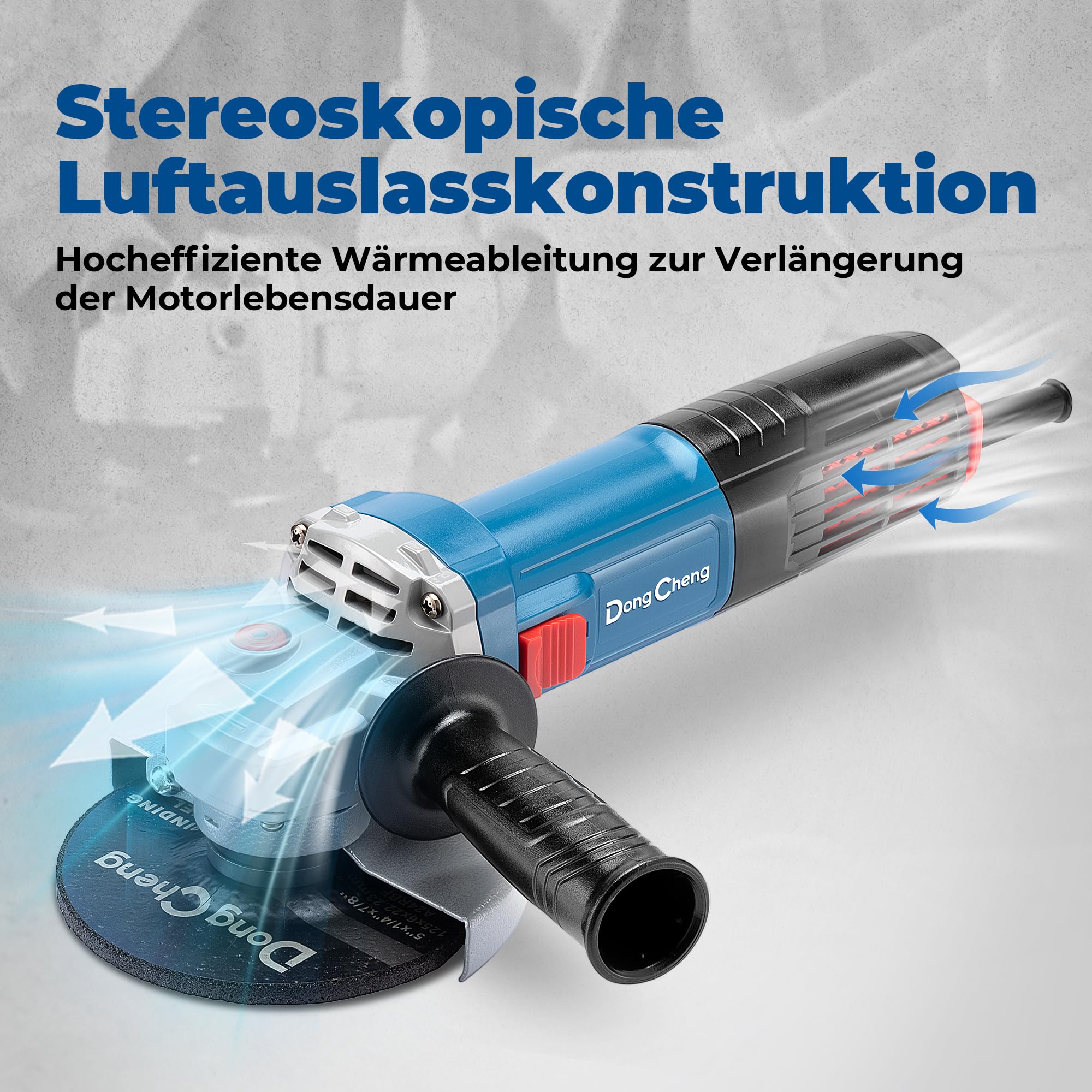 DongCheng Winkelschleifer 1100W, 125mm, Leerlaufdrehzahl:11.800min-1, Schnellverschlussabdeckung, Zusatzhandgriff ，mit 2 Schleifscheiben, 2 Fächerschleifscheiben, 2 Trennscheiben