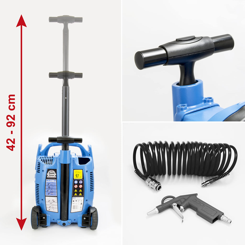Güde Druckluft Kompressor Airpower 200/10/5 TY (10 bar, 1100 Watt, 5 l Kessel, 200 l/min Ansaugleistung, Manometer, Druckminderer, ölfrei, Trolley, inkl. Zubehör), 38 x 32 cm