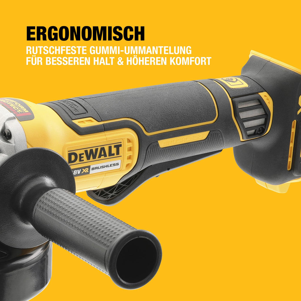 DEWALT 18V XR Akku-Winkelschleifer 125mm mit Paddel-Schalter (bürstenloser Motor, elektrische Bremse & Kupplung, Schnellspannfutter, inkl. TSTAK-Box II, Lieferung ohne Akku & Ladegerät), DCG406NT-XJ