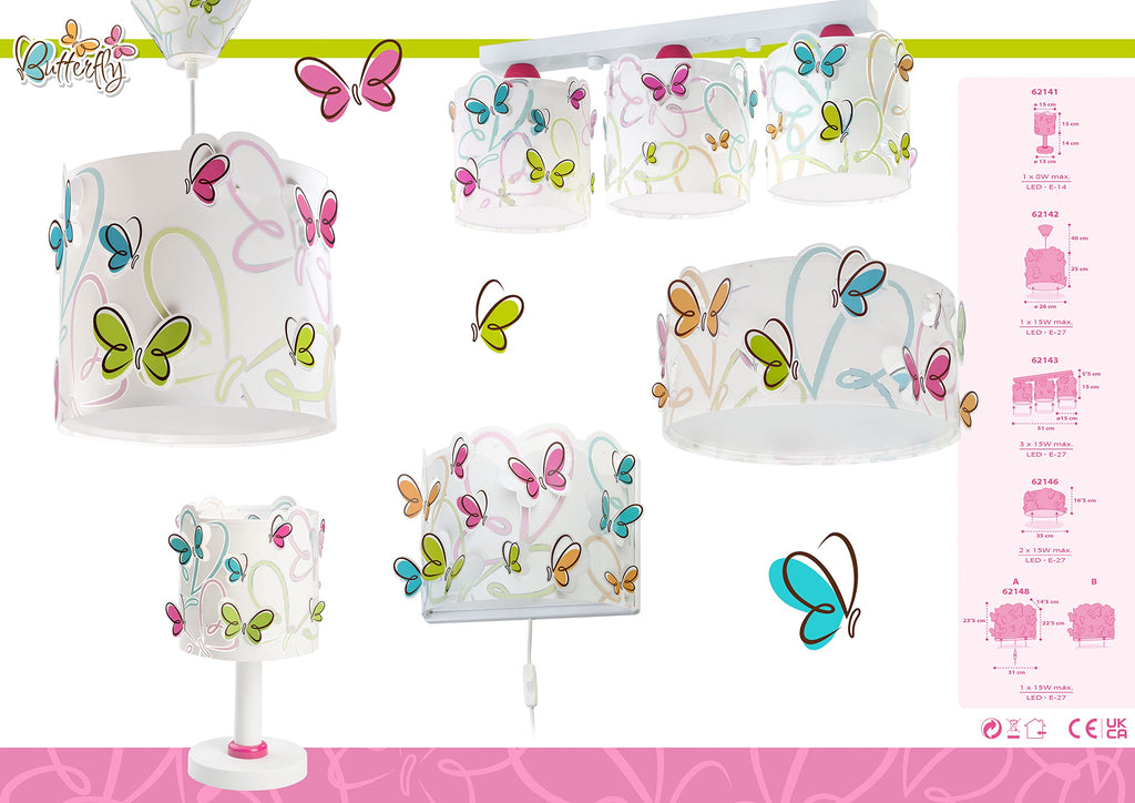 Dalber Kinder Tischlampe Nachttischlampe kinderzimmer Schmetterlinge Butterfly, 62141, E14