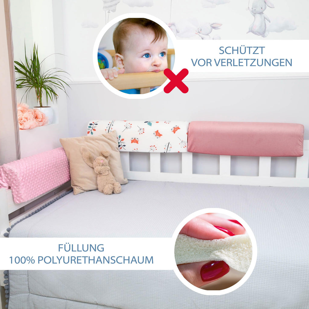 Bettkantenschutz für Kinderbetten 70 cm - Schutz für Bettrahmen Baby Bett rausfallschutz für boxspringbett bettgitter mit Bezug Kantenschutz Kinder Babybett Rosa