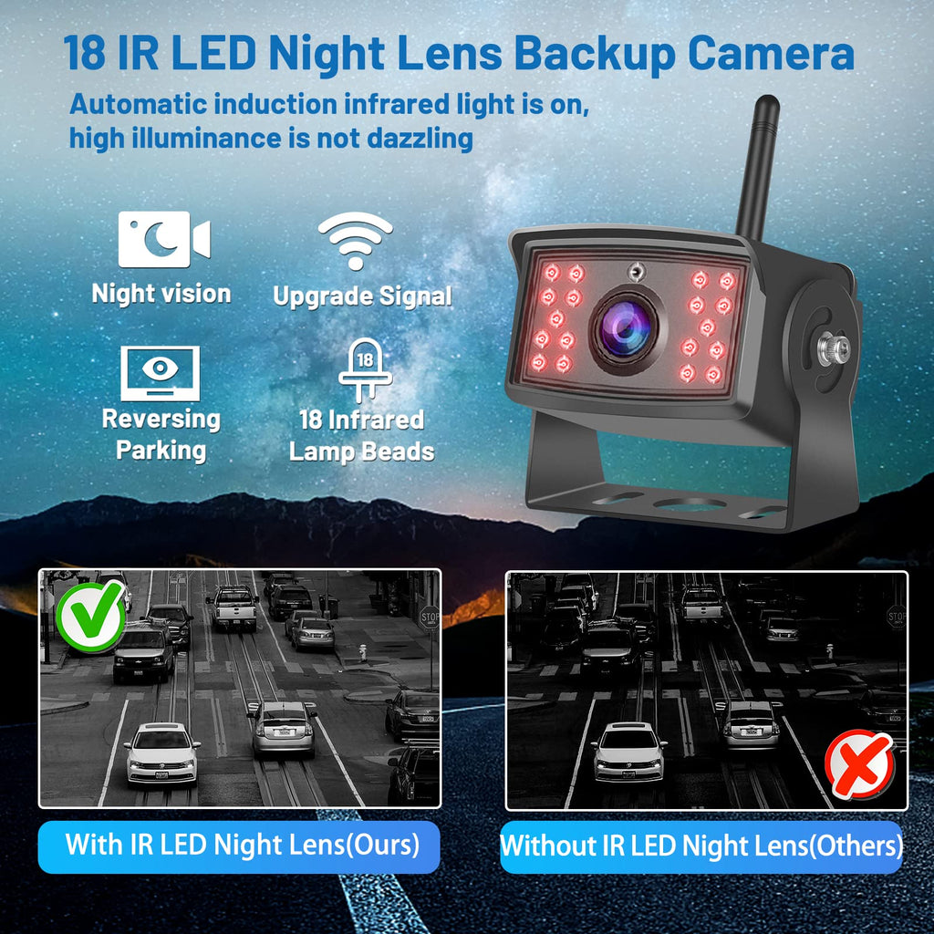 Hikity Kabellos Digital AHD Rückfahrkamera Set mit 7‘’ Split-Screen Monitor IPS Bildschirm & IP66 wasserdichte 18IR Nachtsicht Auto Rückfahrkamera, 12-36V für Auto LKW Wohnmobil Anhänger Van