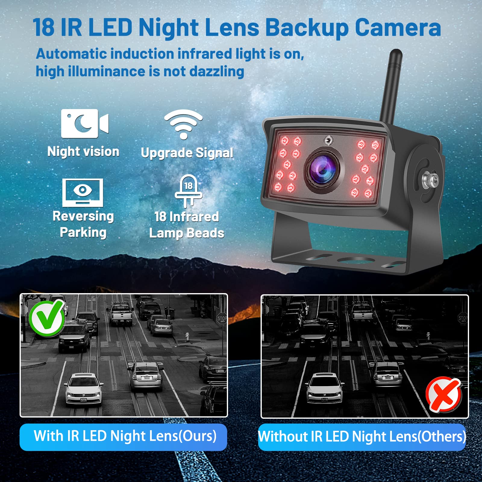 Hikity Kabellos Digital AHD Rückfahrkamera Set mit 7‘’ Split-Screen Monitor IPS Bildschirm & IP66 wasserdichte 18IR Nachtsicht Auto Rückfahrkamera, 12-36V für Auto LKW Wohnmobil Anhänger Van