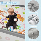 Palopalo Laufstall Baby 127x127cm, Laufgitter für Babys und Kleinkinder, Laufgitter Baby mit Reißverschlusstür und Atmungsaktivem Netz, Laufstall 300D Oxford Geweb, Dunkelgrau