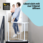 Safety 1st Flat Step Gate, Treppenschutzgitter ohne Bohren, 73–80 cm (max. 101 cm erweiterbar), Sehr Flache Türkante, Türschutzgitter "Bleibt Offen", Mit Einer Hand Öffnen, Montage ohne Bohren, Weiß