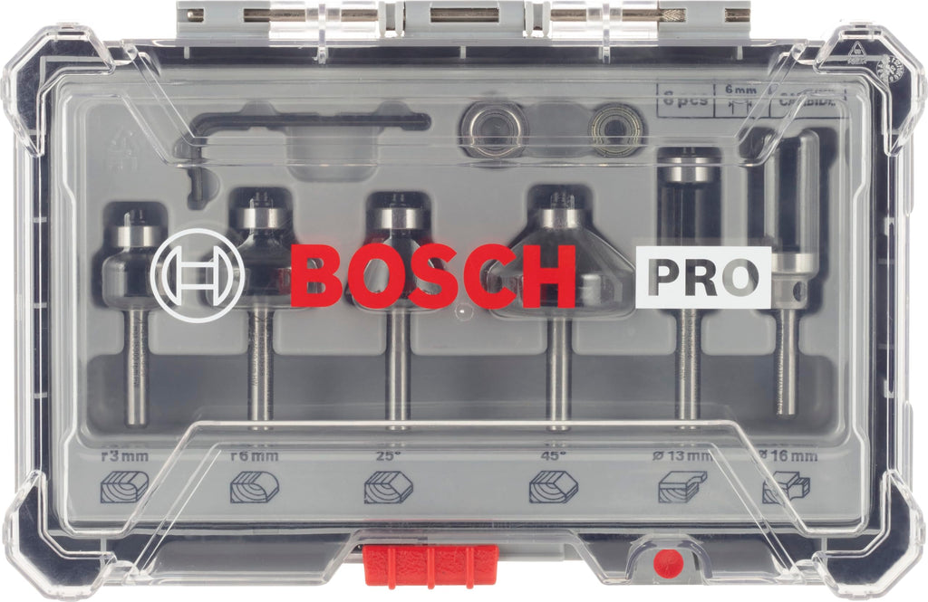 Bosch Professional 6tlg. Rand- und Kantenfräser Set (für Holz, für Oberfräsen mit 6 mm Schaft)