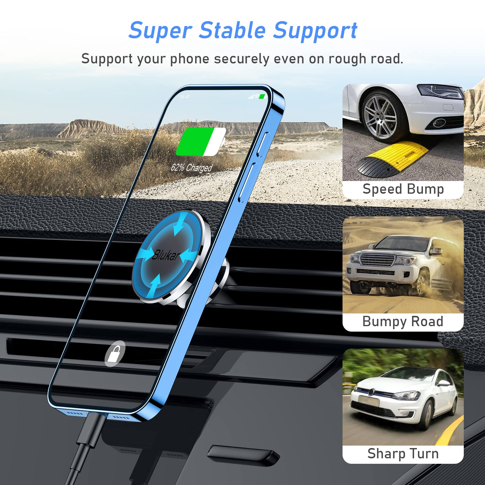 Blukar Handyhalterung Auto Lüftung, Universale 360° Magnetisch KFZ Handyhalter Auto Zubehör mit 5 Starke Magnet & 4 Metallplatten, Kompatibel mit iPhone 17 Air/Pro/16/15/14, Galaxy, Mate usw.