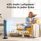 Balter Turmventilator mit Fernbedienung, Ventilator leise 106 cm, Standventilator mit Oszilation, mobiler Luftkühler, 3 Geschwindigkeiten, 3 Modi – Timer bis 15 Std