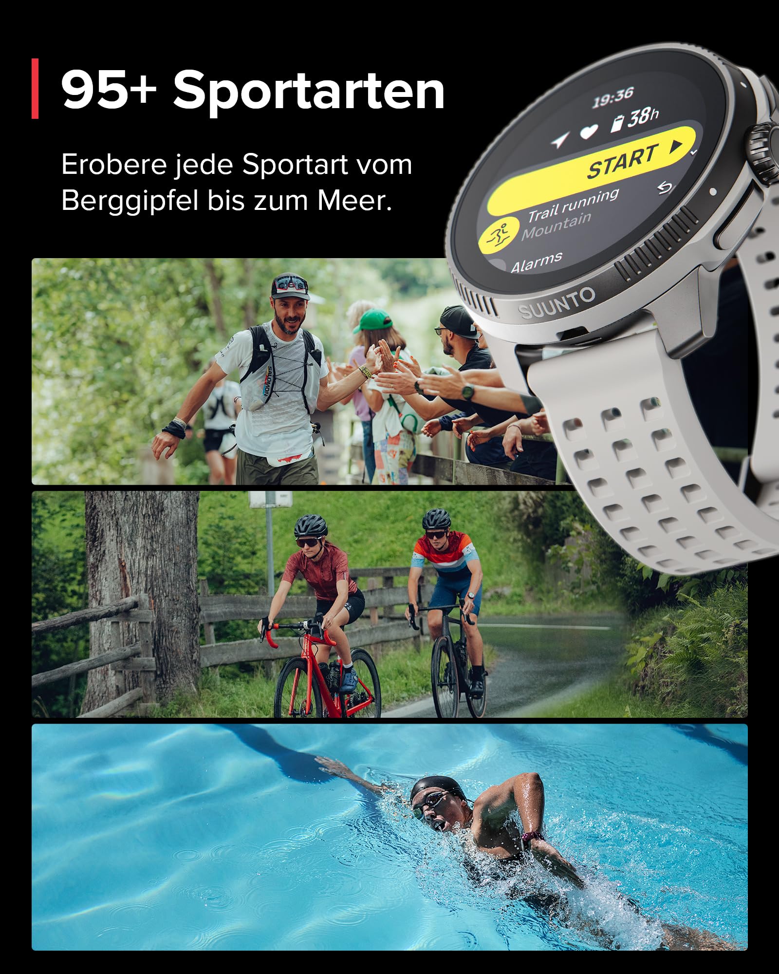 SUUNTO Race Sportuhr - Outdoor Smartwatch, 1,43" Helles AMOLED Display mit Saphirglas, Bequeme Uhrenkrone & Tasten Bedienung, Präzise Zweifrequenz GPS, Lange Akkulaufzeit, 100m Wasserdicht