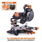 Evolution Doppelgehrungssäge Schiebe-Kapp- und Gehrungssäge R255SMS-DB+ | 2000 W, 300 mm Gleitfunktionalität, Schrägschnitt, Gehrungswinkeln | Ø 255 mm HM / TCT Sägeblatt für Multimaterialschnitt