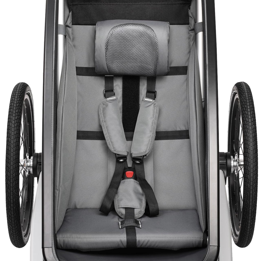 FUXTEC Kinderfahrradanhänger FX-FA1S, EIN-Sitzer faltbar mit Schiebegriff und Regenschutz, integrierter Anschnallgurt und Handgelenksband, max. Zuladung 35kg, inkl. Kupplung und Sicherheitsfahne