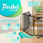 KIDUKU® Kaminschutzgitter mit Tür Metall 600 cm | Absperrgitter Ofenschutzgitter faltbar | Konfigurationsgitter inkl. 10 Elementen (Schwarz)