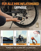 Elektrische Luftpump mit Akku, 150 PSI Luftpumpe für Fahrradpumpe, Tragbar Mini Kompressor mit Manometer & Doppelt-LED-Anzeige, 12V DC Elektrische Autoreifen für Autos, Motorräder, Fahrräder und Bälle