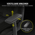 Corsair TC100 Relaxed-Gaming-Stuhl – Stoff – Vom Rennsport inspiriertes Design – Lendenkissen – Abnehmbares Nackenkissen aus Memory-Schaumstoff – Verstellbare Armlehnen – Schwarz