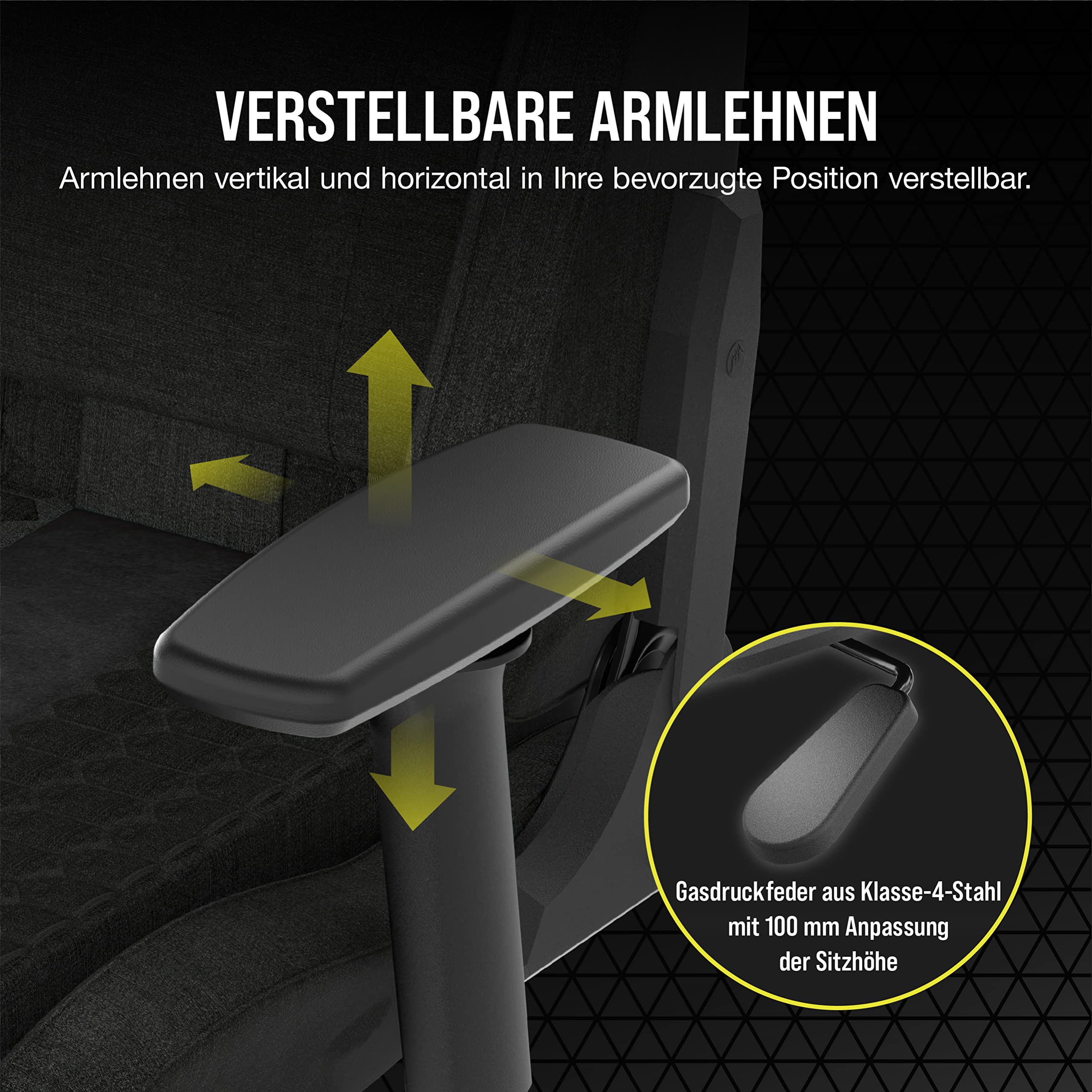 Corsair TC100 Relaxed-Gaming-Stuhl – Stoff – Vom Rennsport inspiriertes Design – Lendenkissen – Abnehmbares Nackenkissen aus Memory-Schaumstoff – Verstellbare Armlehnen – Schwarz