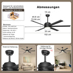 Ohniyou Deckenventilator mit Beleuchtung, Fernbedienung und App,152,4 cm (60 Zoll), dimmbar, Gleichstrommotor, großer Deckenventilator für Terrasse, Wohnzimmer