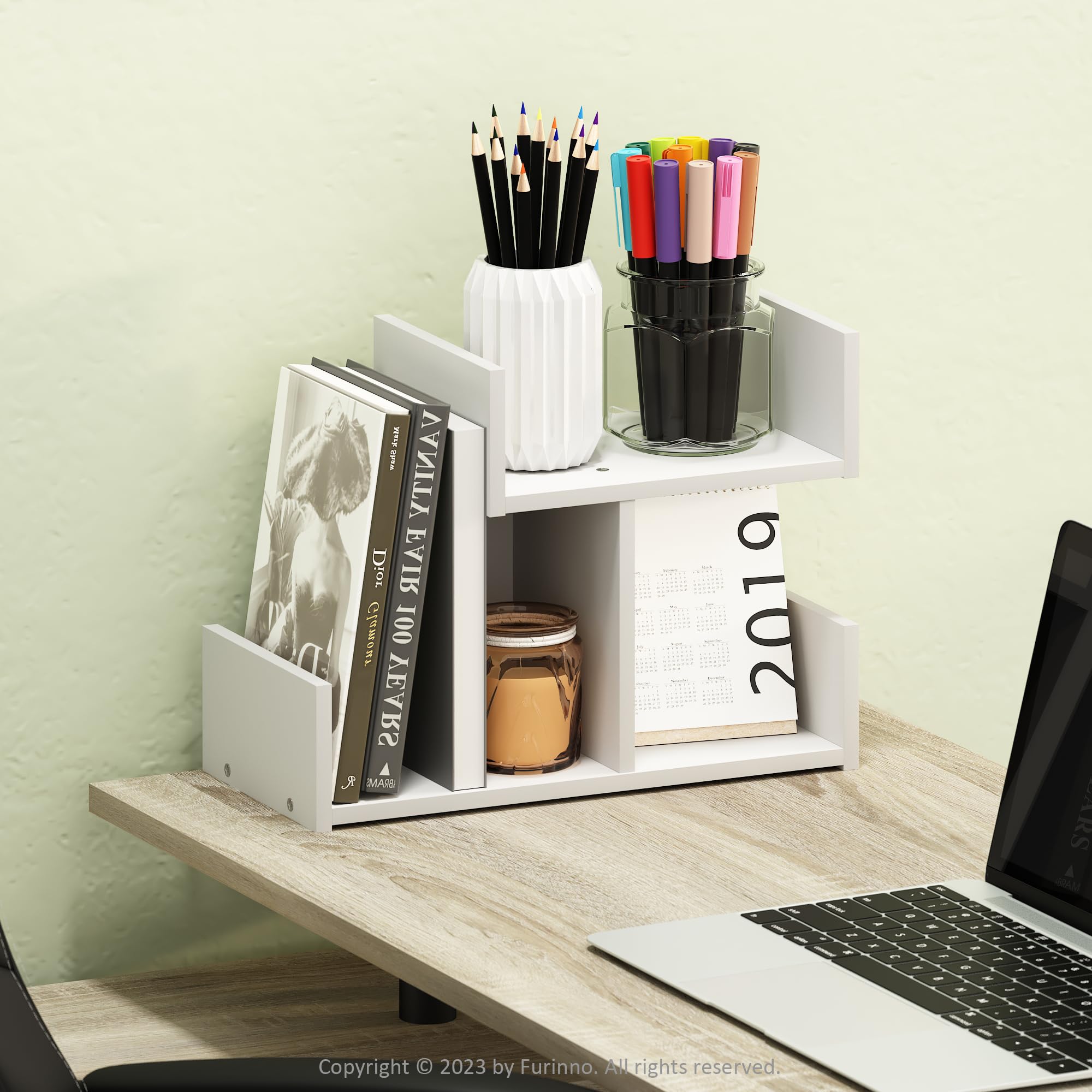 Furinno Hermite Aufbewahrungs-Organizer aus Holz für Schreibtisch-Bücherregal für Heim- und Bürobedarf, Weiß, 3 Fächer
