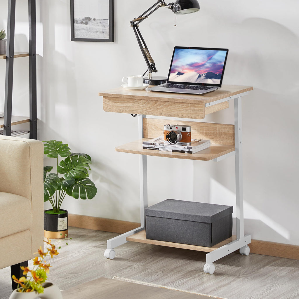 Yaheetech Schreibtisch Computertisch Büromöbel PC Tisch Bürotisch Arbeitstisch aus Holz und Stahl mit Ablage und Schublade 79 x 56 x 51cm