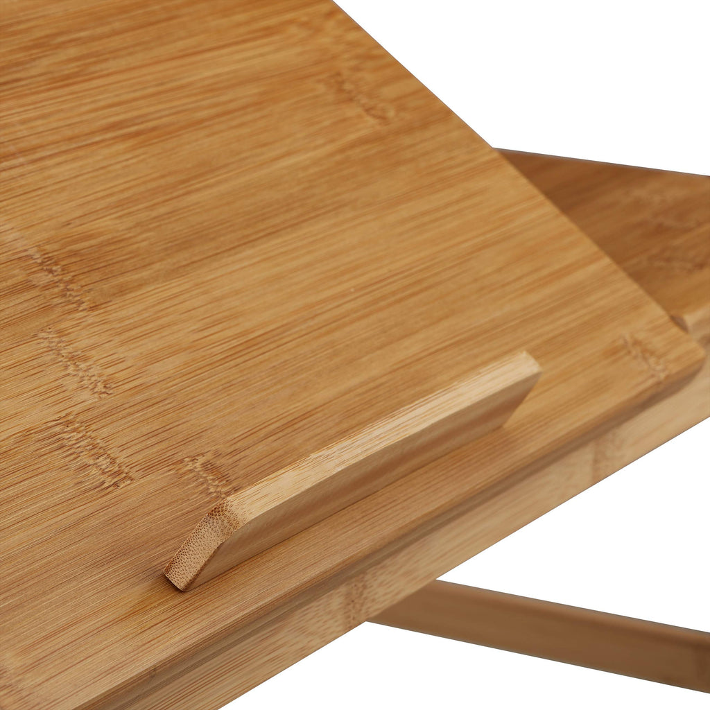 Relaxdays Laptoptisch Bambus XL, ideale Belüftung, höhenverstellbar, 5 Neigungswinkel, Lapdesk mit Schubfach, Natur