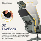 Steelcase Gesture Ergonomischer Bürostuhl mit 360° Armlehnen, 3D-Live Back Lumbalstütze, anpassbarer Kopfstütze Onyx Schwarz, 66 x 62.5 x 107