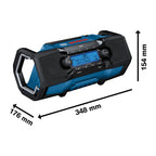 Bosch Professional 18V System Akku Baustellenradio GPB 18V-2 SC (Empfang über DAB+, Bluetooth, FM und AUX, inkl. 1x Netzteil, 1x AUX-Kabel, 1x 3V CR2032 Lithium-Knopfzellen-Batterie)
