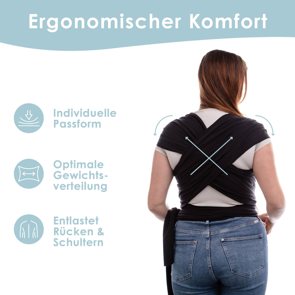 Sleepy Wrap Babytragetuch - Anschmiegsames & Einfach zu Bindendes Tragetuch Baby Neugeboren bis 15 kg, Waschbar, Leicht & Atmungsaktiv (Schwarz)