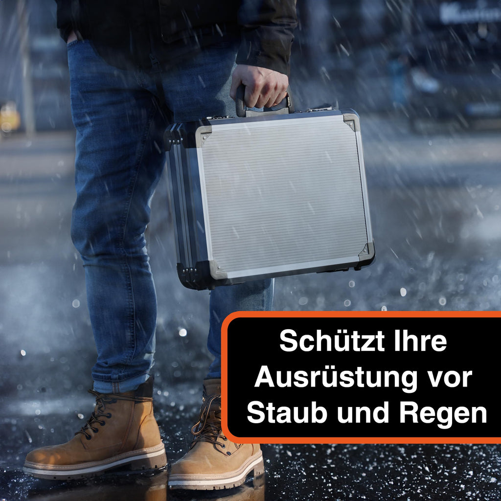 TitanCase M - Alukoffer 40x30x10 cm mit Würfelschaum, Universalkoffer, Drohnenkoffer, Pistolenkoffer, Werkzeugkoffer leer, mit Zahlenschloss, Titangrau