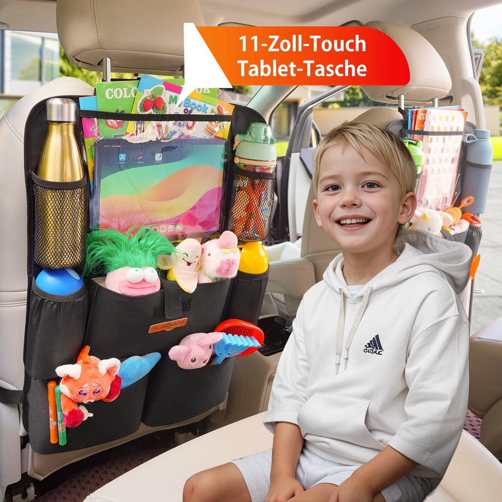 SURDOCA Autositz-Organizer – 4th Generation verbesserter Auto Rücksitz für bis zu 11-Zoll Tablet, 8 Taschen, Kinderspielzeug-Aufbewahrung, wasserdichter Rücksitzschutz für Kinder