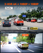 VANTRUE N4 Pro 3 HDR 4K+ 1080P+ 1080P STARVIS 2 Dashcam Auto, 5G WiFi PlatePix™ Dash Cam GPS 360° Puffer Parküberwachung Auto Kamera, IR Nachtsicht, Sprachbefehl, Privatsphäremodi, 2.45” 1TB Max
