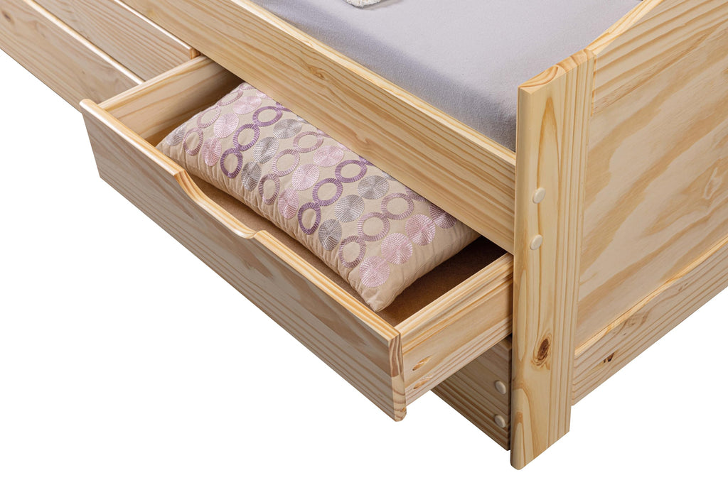 Inter Link - Funktionsbett - Kinderbett - Einzelbett mit Stauraum - Bett mit Schubladen - 2 Liegeflächen 90x200cm - Kiefer massivholz - inkl. Lattenrost - Natur lackiert - Marinella 90x200cm
