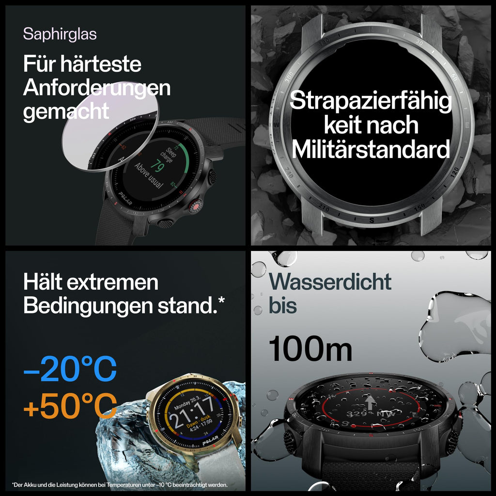 Polar Grit X Pro – GPS-Multisportuhr – Strapazierfähigkeit auf Militärstandard, Saphirglas, Pulsmessung am Handgelenk, Lange Akkulaufzeit, Navigation – Ideal für Outdoorsport, Geländelauf, Wandern