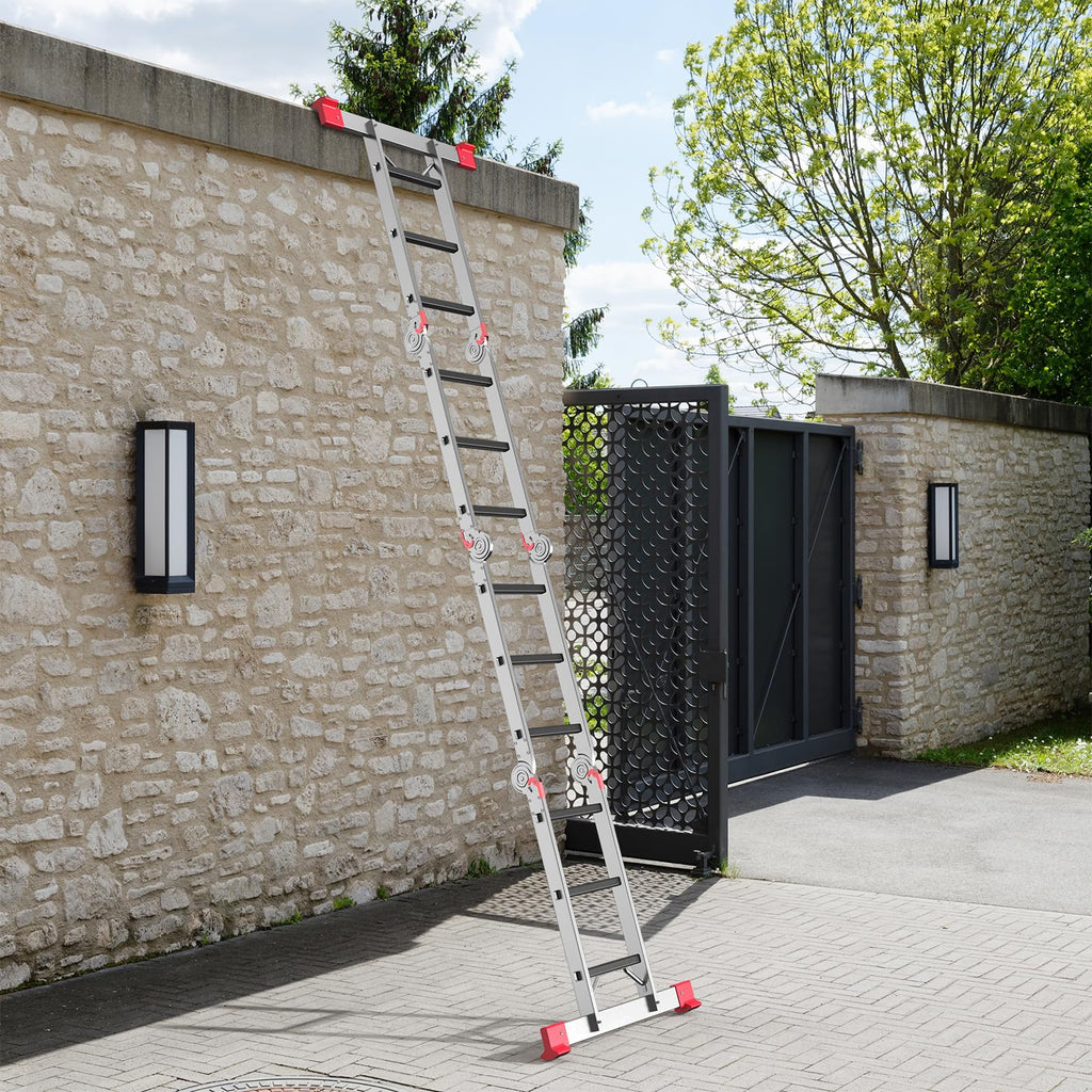 AMHANCIBLE Mehrzweckleiter, Leiter, 3.4M Aluleiter, 4 x 3 Stufen, Trittleiter, Haushaltsleiter, bis 150 kg,12 Stufen, in 6 Positionen, TÜV/GS Zertifiziert, Anti-Rutsch, Stabil und Robust EBAL01RD
