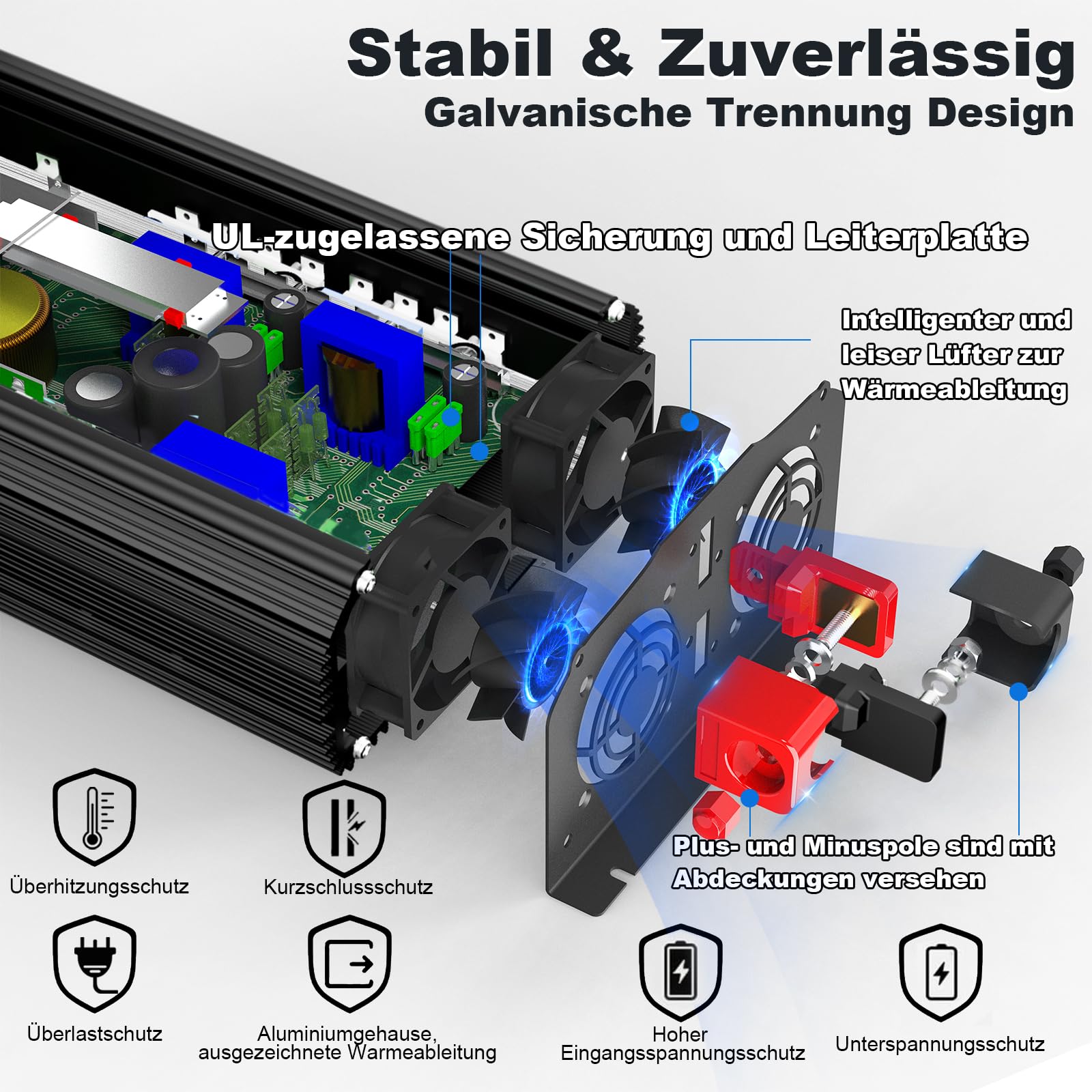 GIANDEL 2000W Wechselrichter 12V auf 230V Reiner Sinus KFZ Spannungswandler Kompatibel mit LiFePO4 Power Inverter mit Fernbedienung und USB Anschlüsse für Wohnmobil LKW Auto Camping