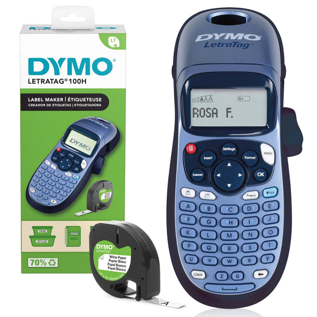 DYMO LetraTag LT-100H Beschriftungsgerät Handgerät | Tragbares Etikettiergerät mit ABC Tastatur | blau | Ideal fürs Büro oder zu Hause