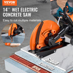 VEVOR Elektrische Betonsäge, 356 mm, Hochleistungs-Kreissäge 2800 W, Schnitttiefe 127 mm, Nass-/Trocken-Scheibensäge mit Wasserrohr, Wasserpumpe, Sägeblatt, für Stein und Ziegel
