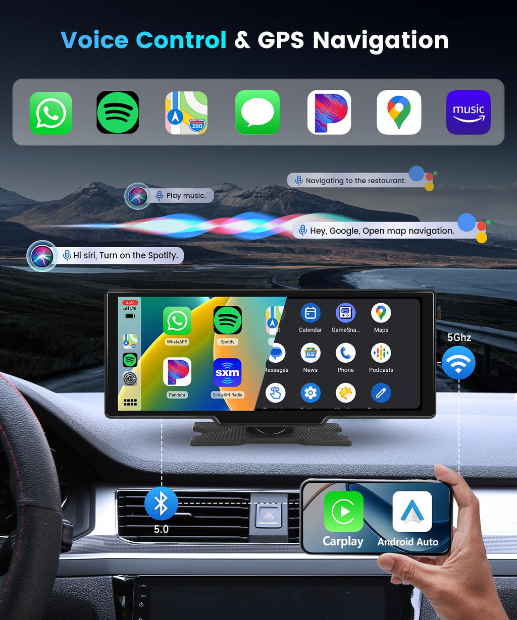 10,26-Zoll CarPlay Android Auto Autoradio, IPS-Touchscreen-Digitalempfänger fürs Auto mit Bluetooth, Navigation, Mirror Link, Auto-Player mit Siri/GOO-gle, TF/AUX-Eingang