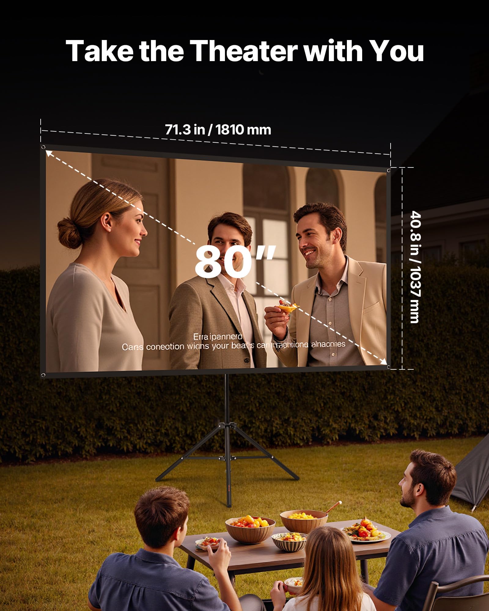 VEVOR Projektionsleinwand Stativleinwand (80 Zoll) mit 160° Weitwinkel, Beamerleinwand für Projektor innen & außen 16:9 4K HD, tragbare Filmleinwand mit Tragetasche für Heimkino Präsentation