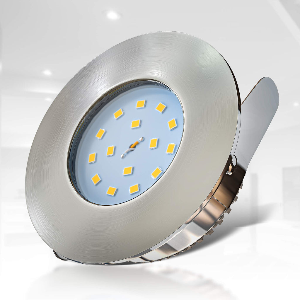B.K.Licht - 6er Set LED Bad Einbaustrahler 230V 4,8W ultraflach IP44, 60mm Lochmass, warmweiße Lichtfarbe, Deckenspots, Spots, Einbauleuchten, Einbauspots, Badezimmer, 75x30 mm, Matt-Nickel