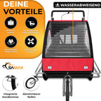 SAMAX Fahrradanhänger Jogger 2in1 Kinderanhänger Kinderfahrradanhänger Transportwagen vollgefederte Hinterachse für 2 Kinder in Rot/Schwarz - Silver Frame