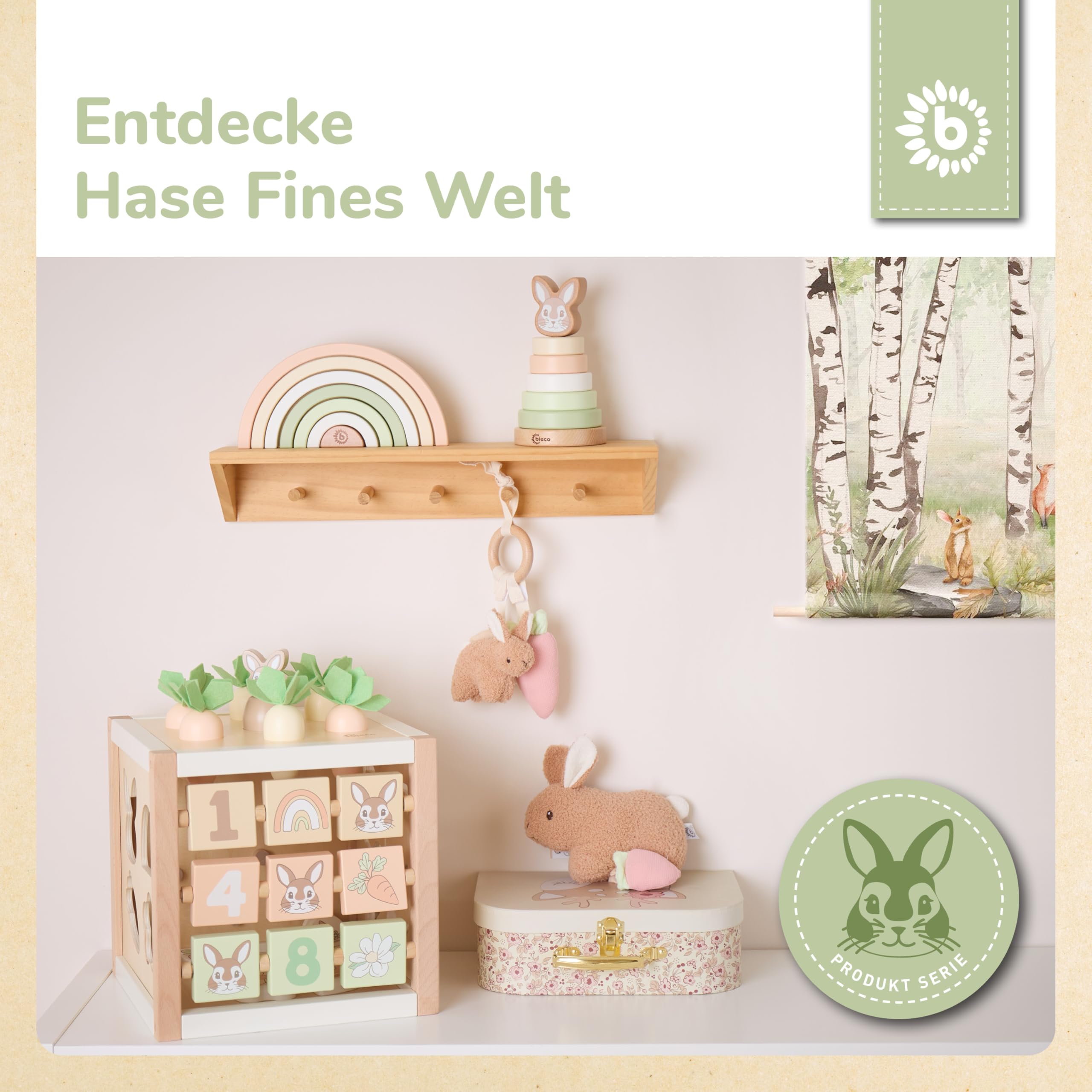 Bieco Motorikwürfel Hase Fine XXL nachhaltiges Holz FSC® | Spielwürfel Baby | Motorikwürfel ab 1 Jahr Activity Würfel Activity Center Montessori
