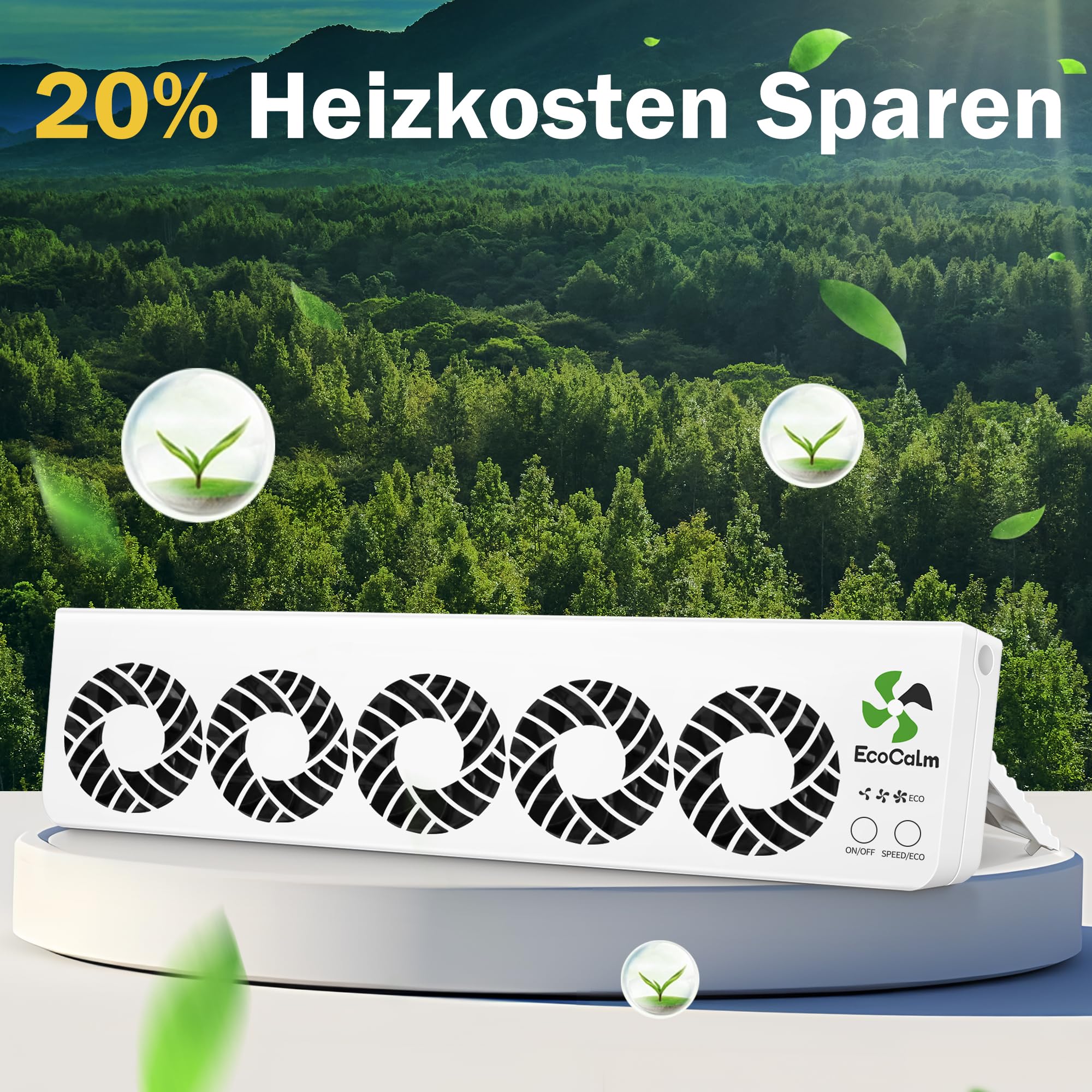 ecoCalm Heizkörper Ventilator mit 5 Lüfter, Intelligenter Heizkörperverstärker Erhöhen die Effizienz der Heizung und Sparen Energie